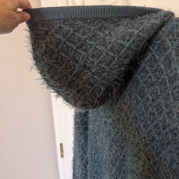 RARE! St. John | Eyelash Diamond-Knit Long Hooded Teddy Coat | Blue | M / L  EUC - Picture 8 of 15